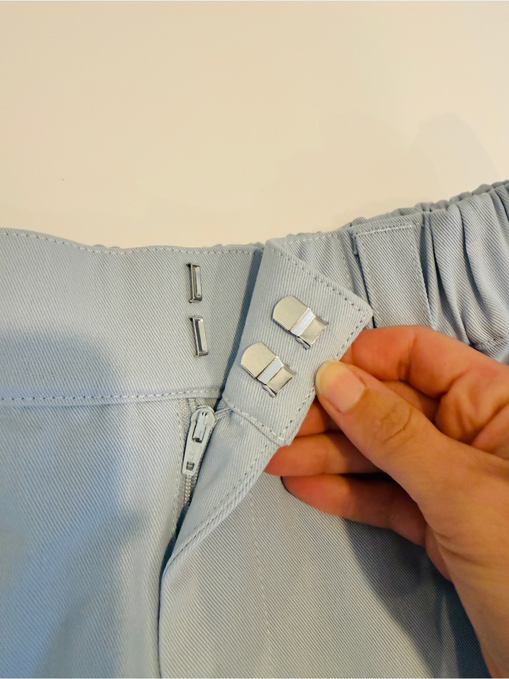 100% Cotton Structured Light Blue Drawstring Side Shorts - Picture 6 of 8